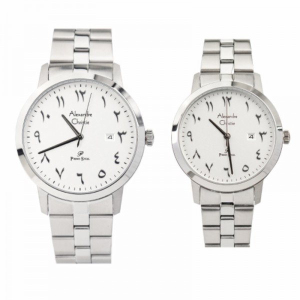 Alexandre Christie AC 1024 Silver White Steel Couple